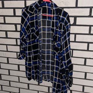 Blue plaid top button down